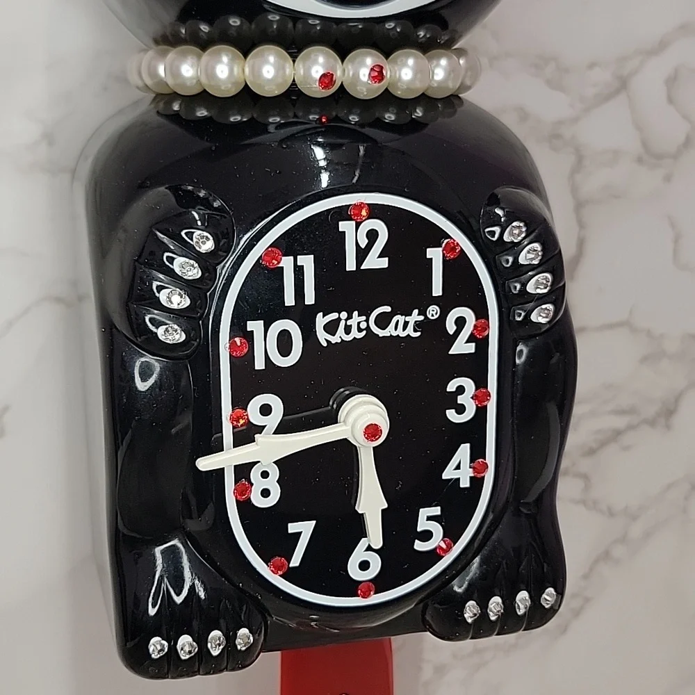 Black Jeweled Lady Kit-Cat Klock clock with red tail SUPER RARE - Picture 8 of 12